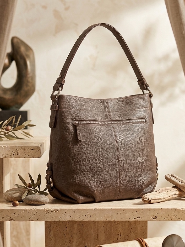 Coach Vintage Brown Pebbled Leather Shoulder Bag Zip Pocket Authentic